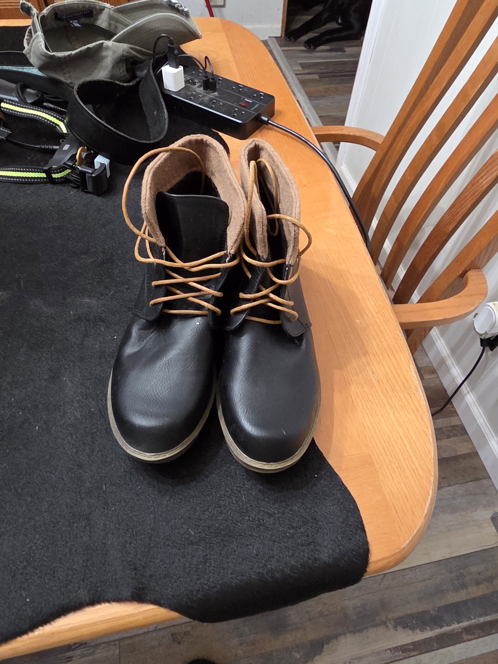 Men's Black Leather Ankle Boots with Brown Collar and Laces